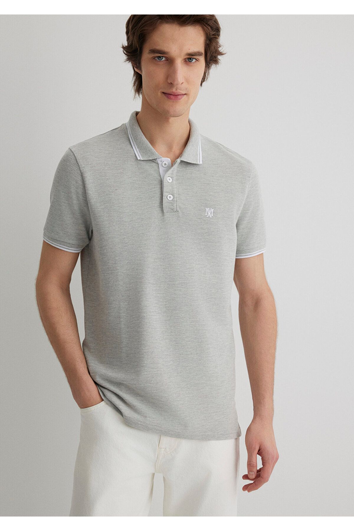 Mavi-Γκρι μπλουζάκι πόλο - Λεπτομερής γιακάς, Slim Fit, Slim Fit064164-28387 2