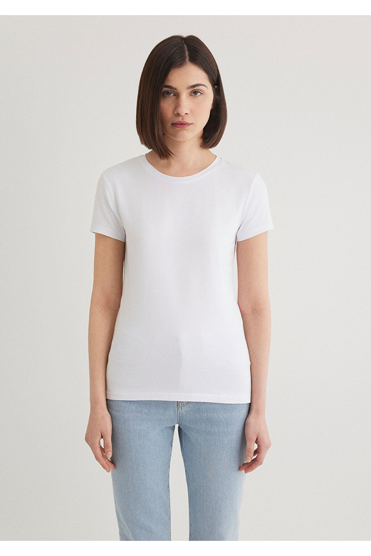 Mavi-Tricou de bază alb elastic, cu croială mulată 162767 -620 3