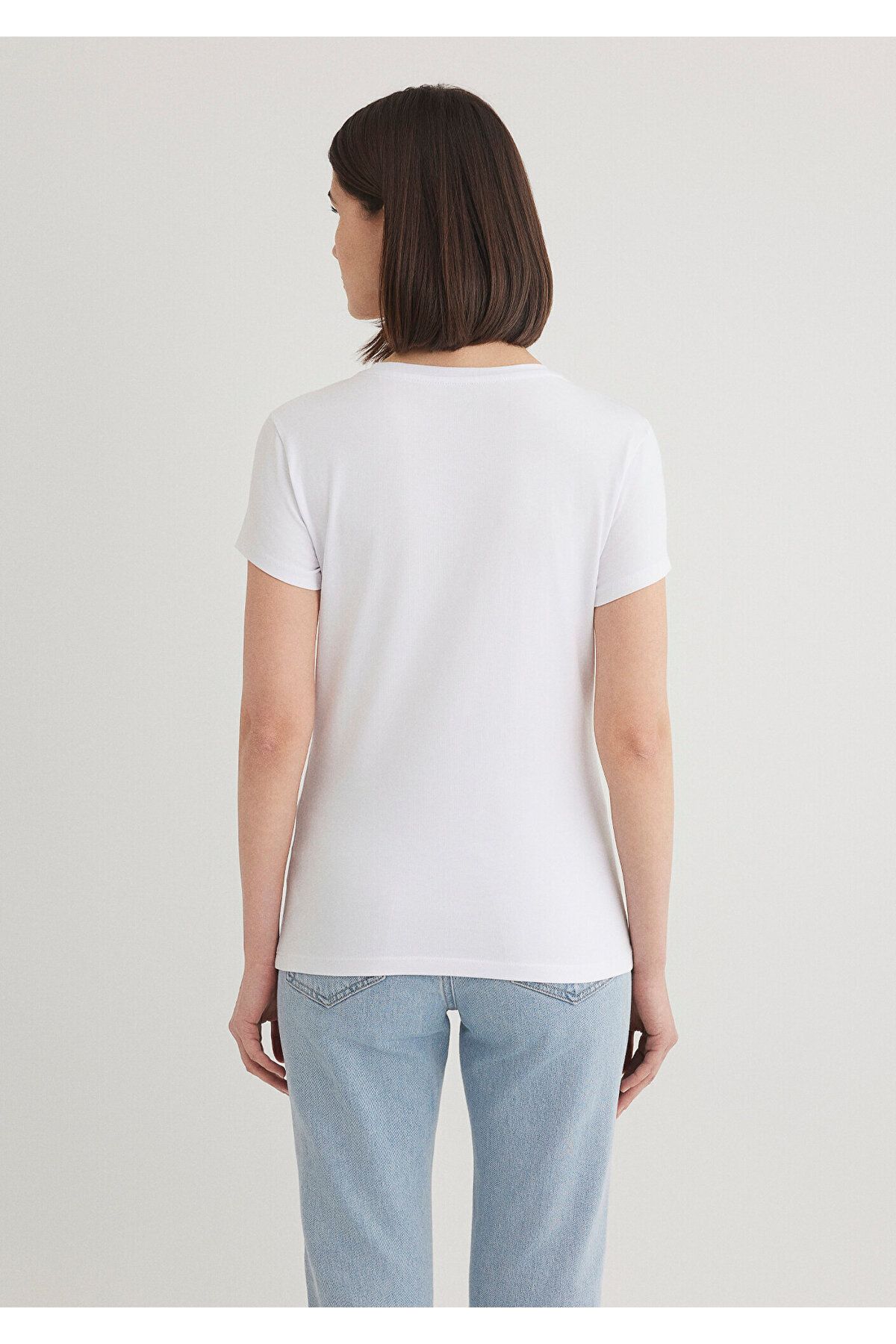 Mavi-Tricou de bază alb elastic, cu croială mulată 162767 -620 4