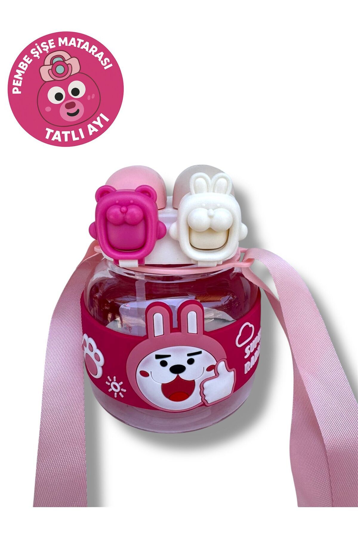 madam gold-Double Cap Water Flask 4 Colors with Straw Without Straw Machine Washable Rabbit 750 ml 1