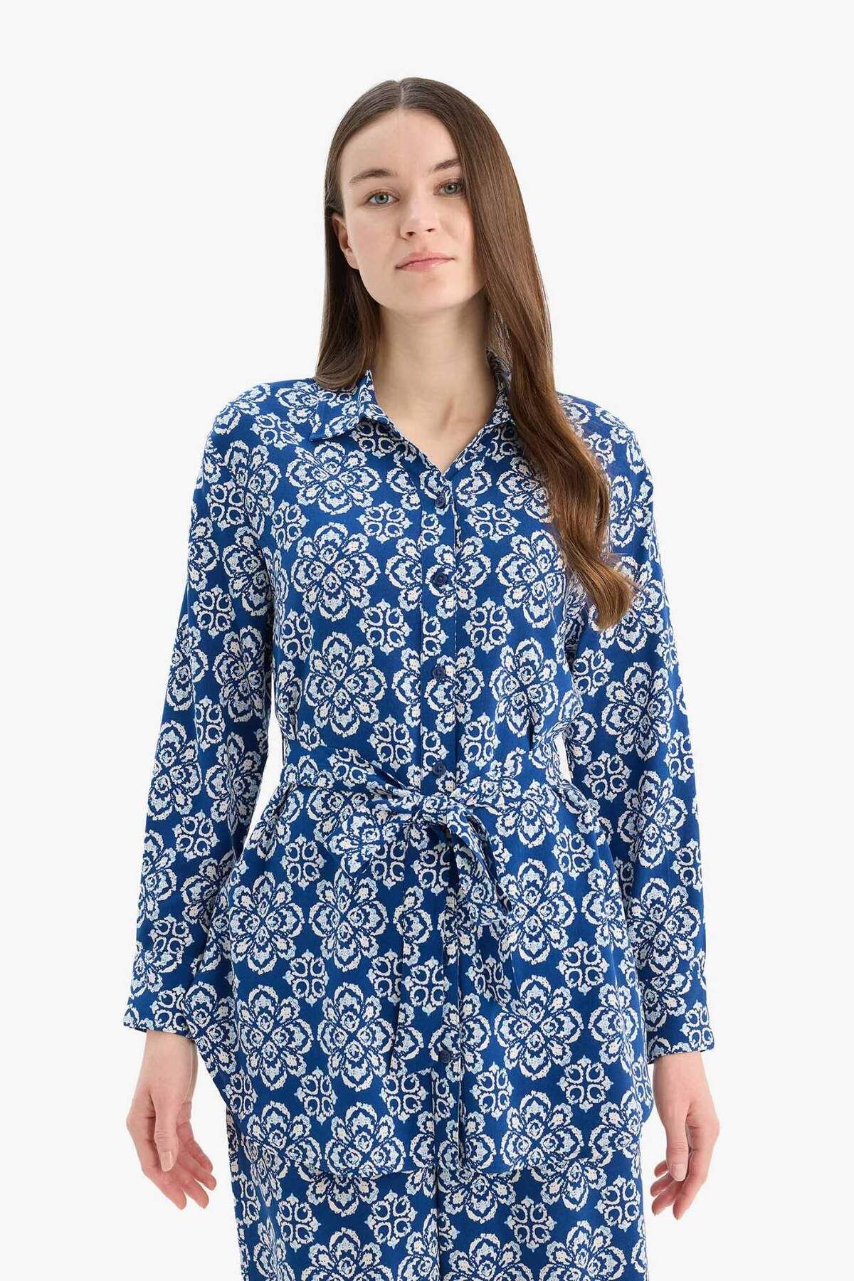 DeFacto-Relax Fit Patterned Viscose Long Sleeve Tunic D9753Ax25Sm 4