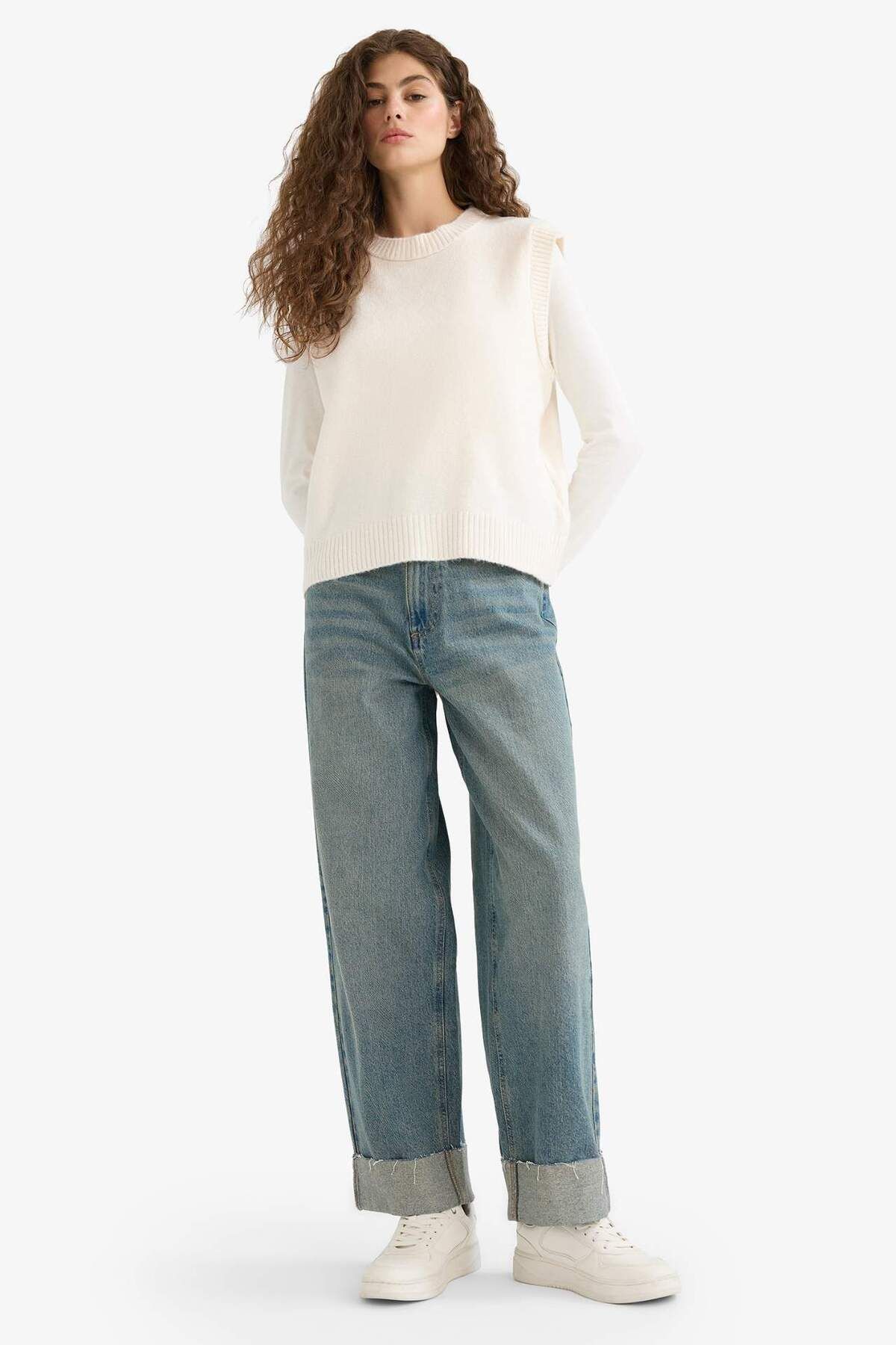 DeFacto-Regular Fit Basic Plain Crew Neck Sweater Sweater D5364Ax25Wn 2