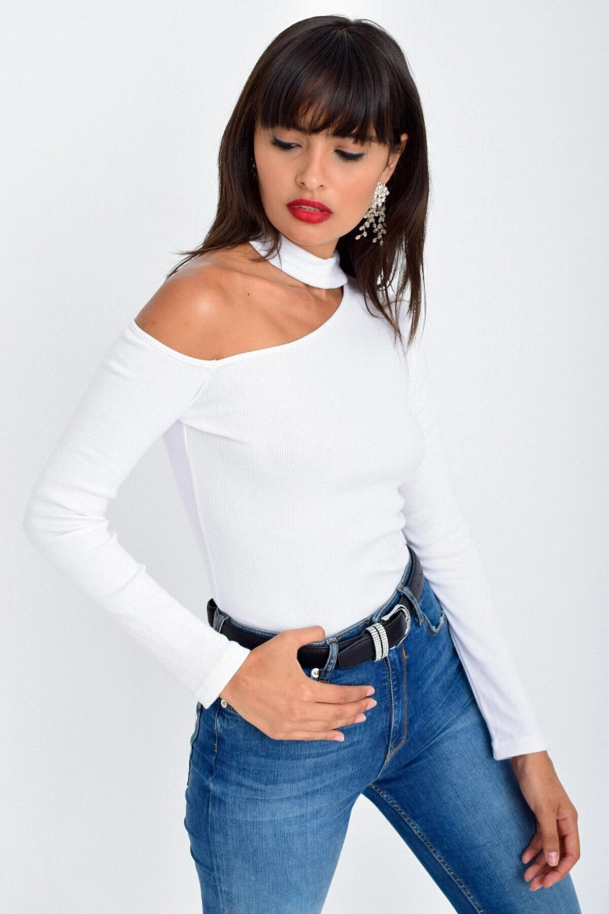 Cool & Sexy-Γυναικεία Λευκή Μπλούζα με έναν ώμο Camisole Cg53 6