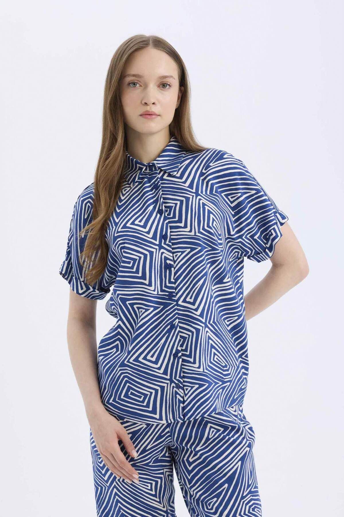 DeFacto-Regular Fit Print Short Sleeve Shirt C9621Ax25Sp 3