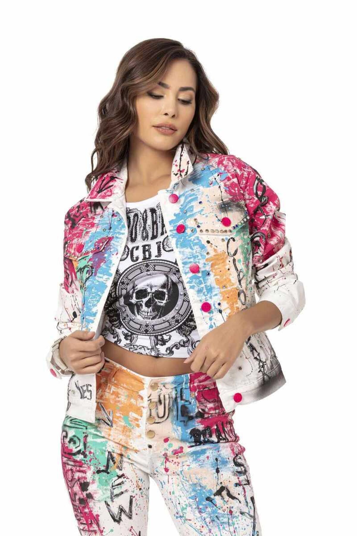 Cipo&Baxx  Wj196 Gerçek El Boyama Beyaz Kot Ceket - Görsel 2