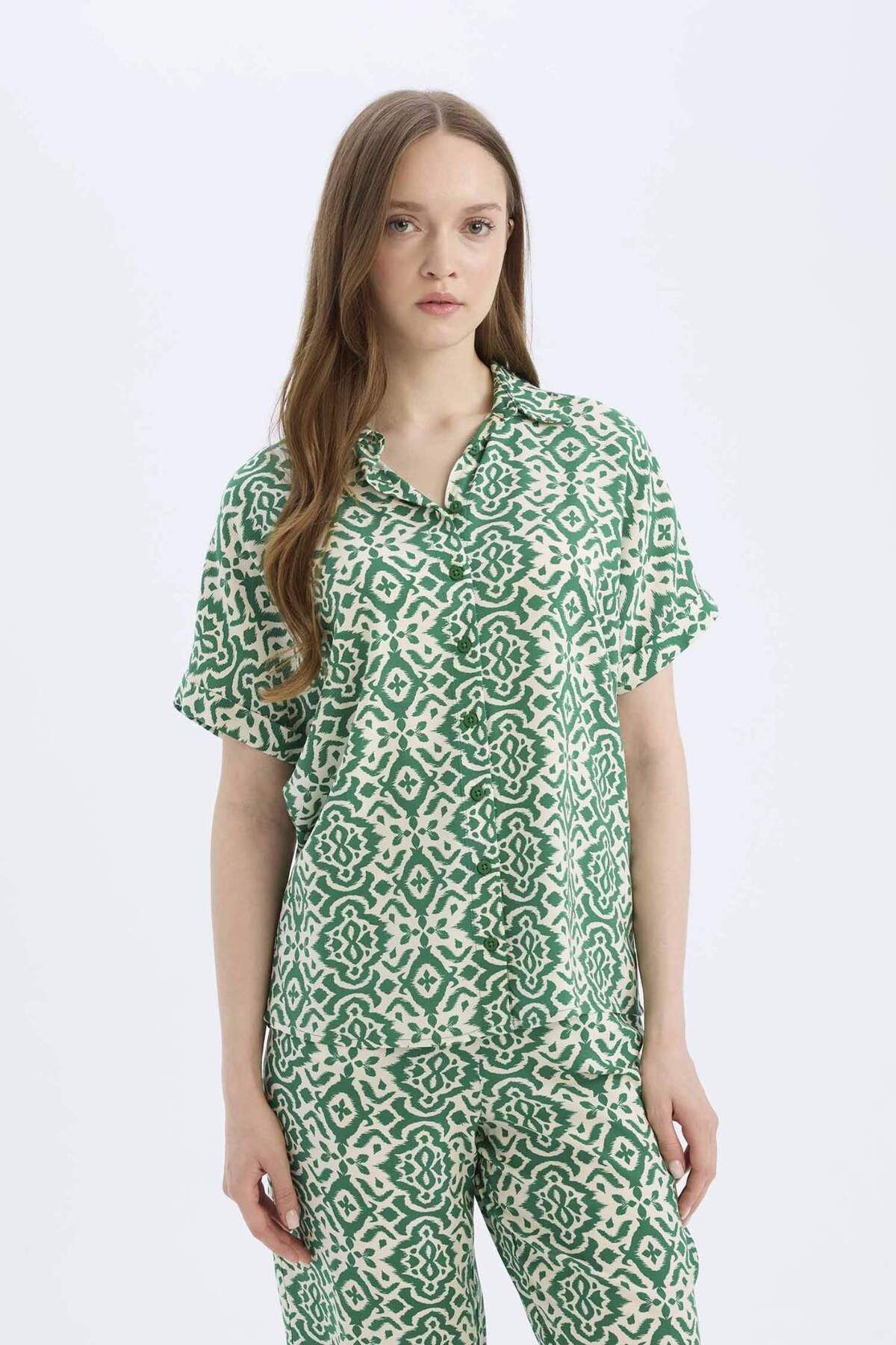 DeFacto-Regular Fit Print Short Sleeve Shirt C9621Ax25Sp 5