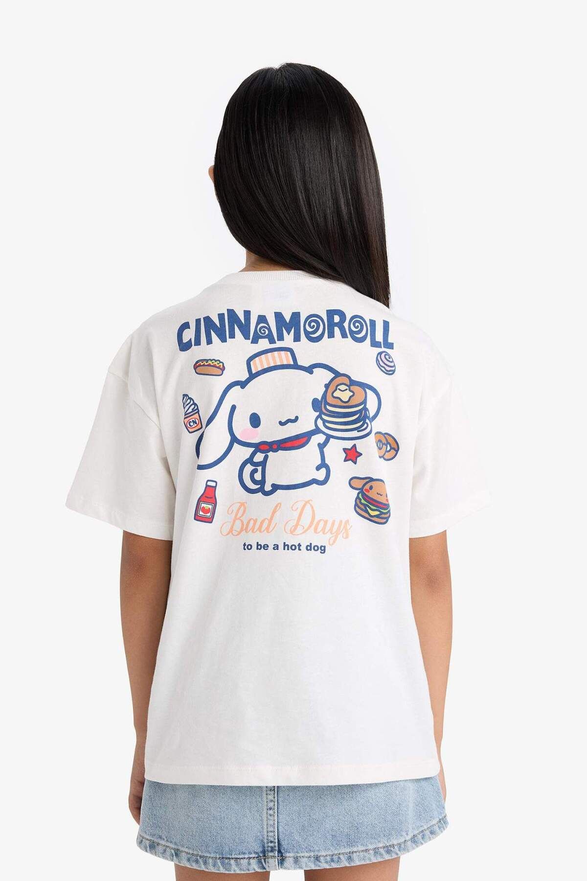 DeFacto-Tricou cu mânecă scurtă pentru fetiță Hello Kitty oversize, cu decolteu în V, cu imprimeu pe spate F7004A825AU 8