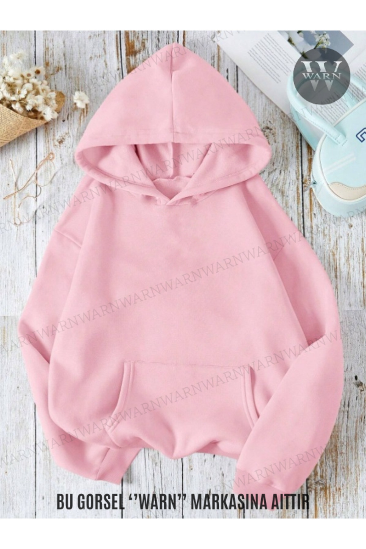 warn Hanorac oversize cu glugă, colorat, cu 3 fire, iarnă, unisex, bumbac, gros