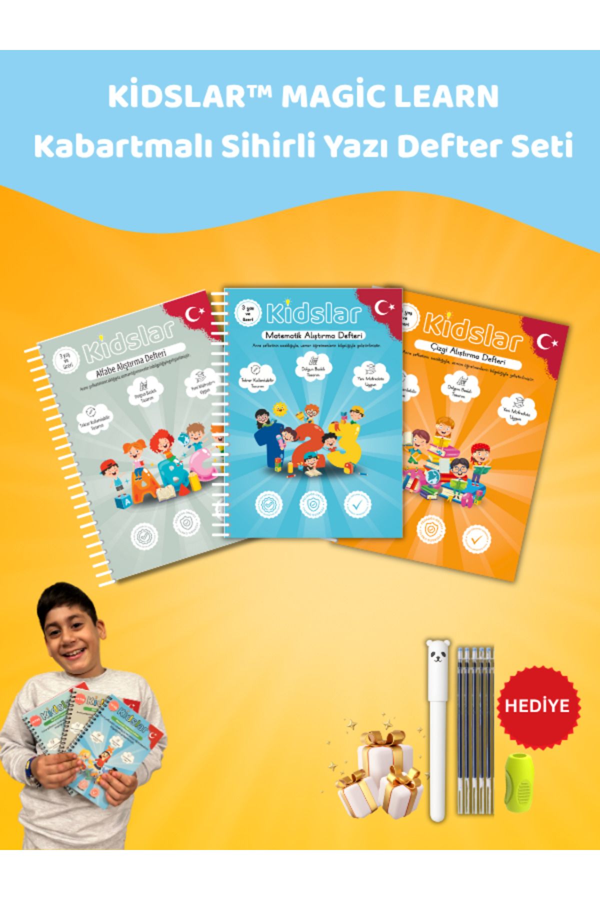 KİDSLAR Magic Learn - Kabartmalı Sihirli Yazı Defter Seti