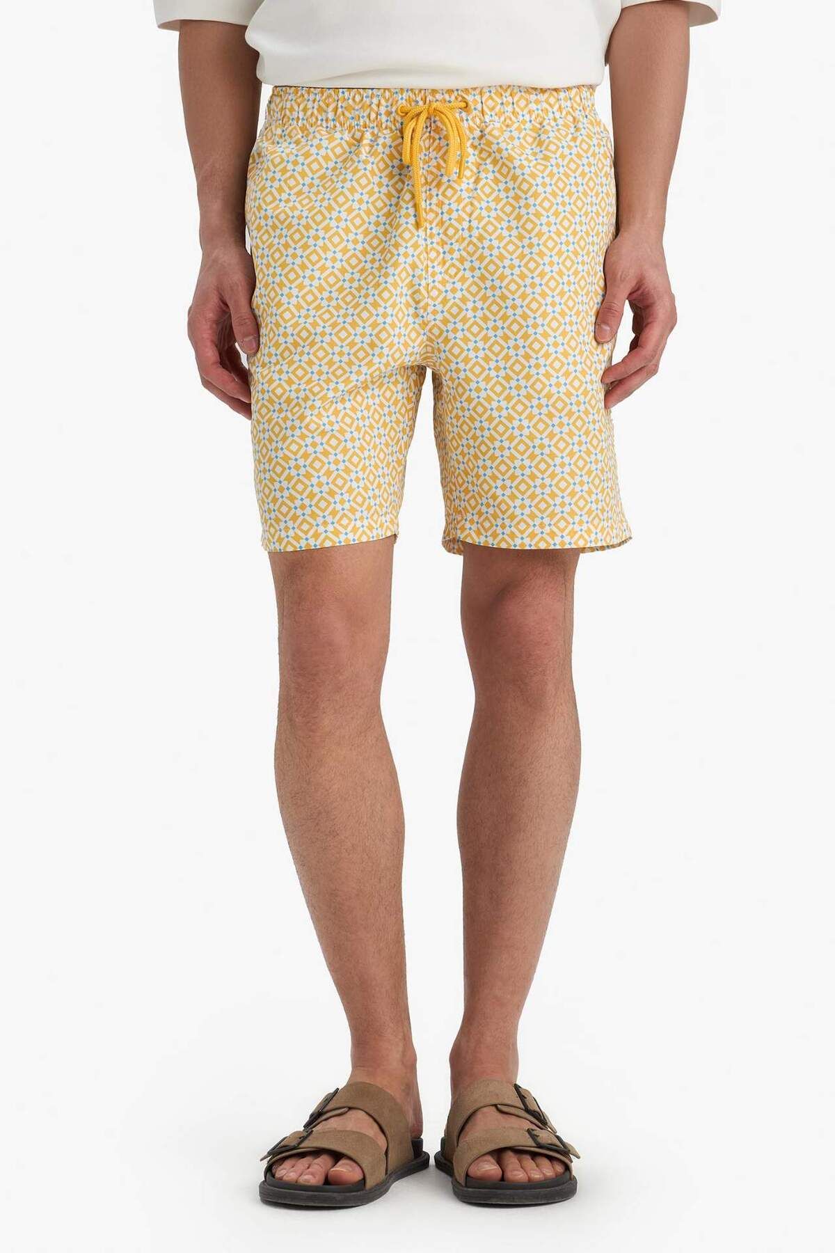 DeFacto-Regular Fit Patterned Mesh Lined Above Knee Sea Shorts E1025Ax25Hs 4