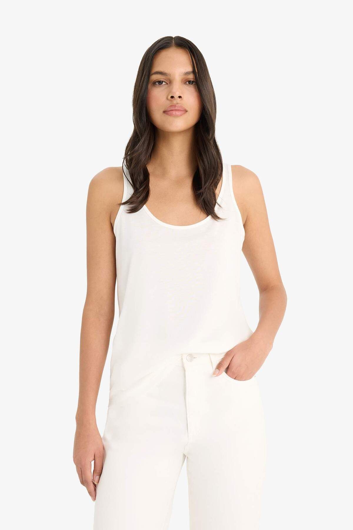 DeFacto-Regular Fit Basic Solid Gât rotund Basic Solid Tricou F3618AX25SM 4