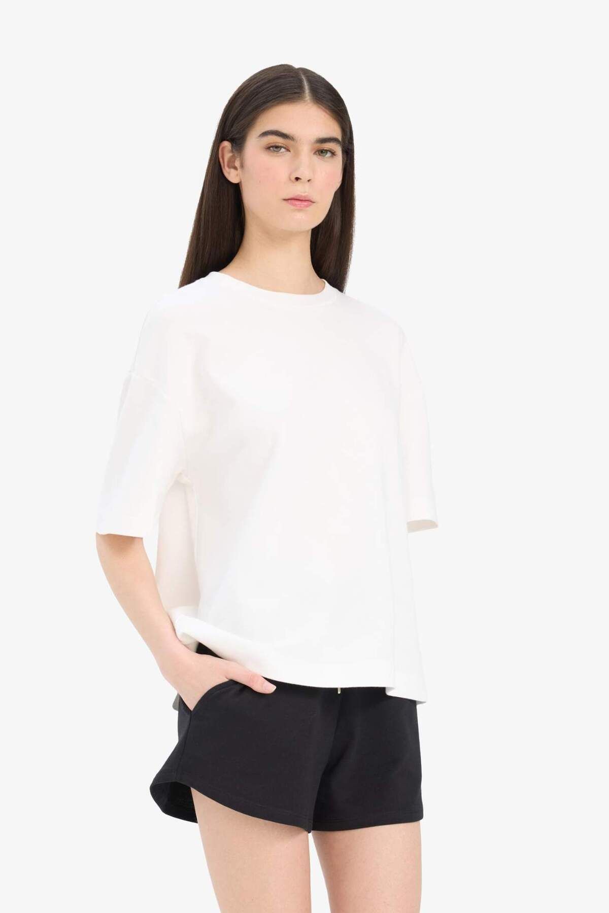 DeFacto-Pantaloni scurți Bermuda negri cu talie elastică Relax Fit E6435AX25SM 3
