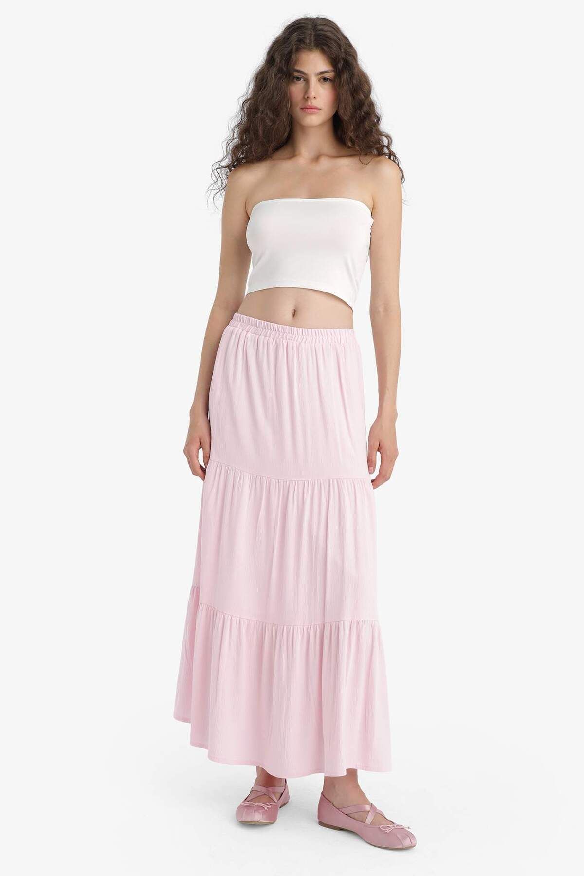 DeFacto-Ψηλόμεση βαμβακερή φούστα Crinkle Viscose Maxi D5033AX25SM 3