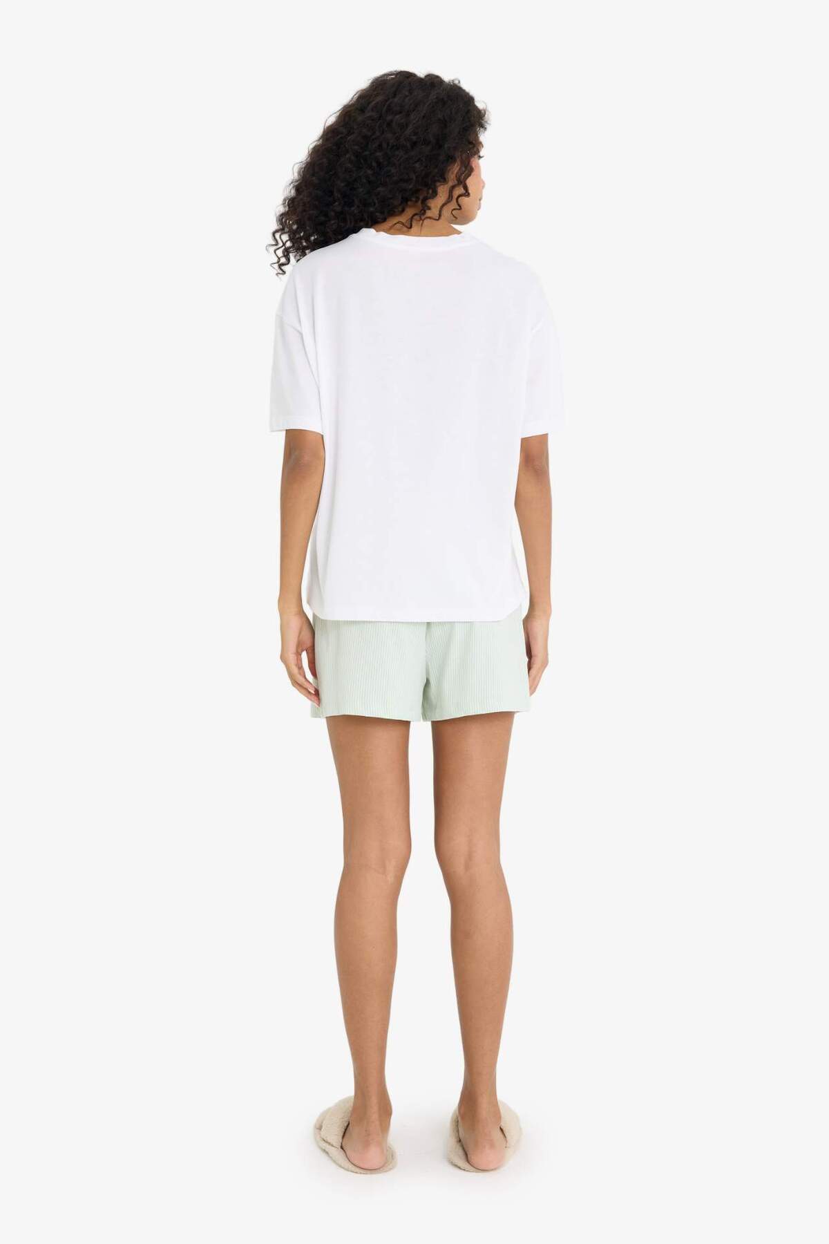 DeFacto-Pajama Set Regular Fit Printed Short Sleeve Top Shorts-Fall in Love F5579Ax25Sm 7