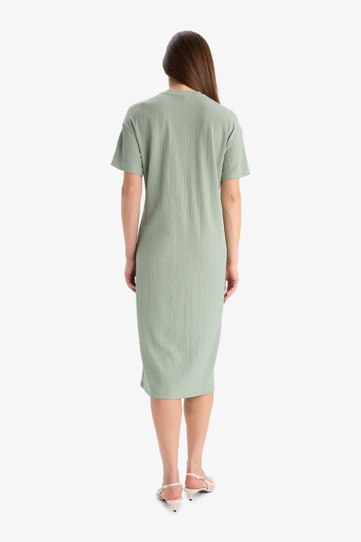 DeFacto-Regular Fit Rundhalsausschnitt Basic Plain Twist Kurzarm Midikleid E7330AX25SM 6