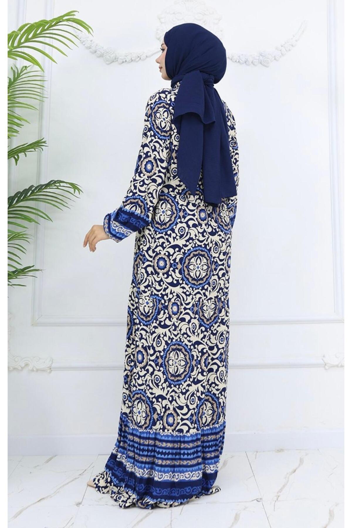 MODA-Tile Patterned Buttoned Dress 5