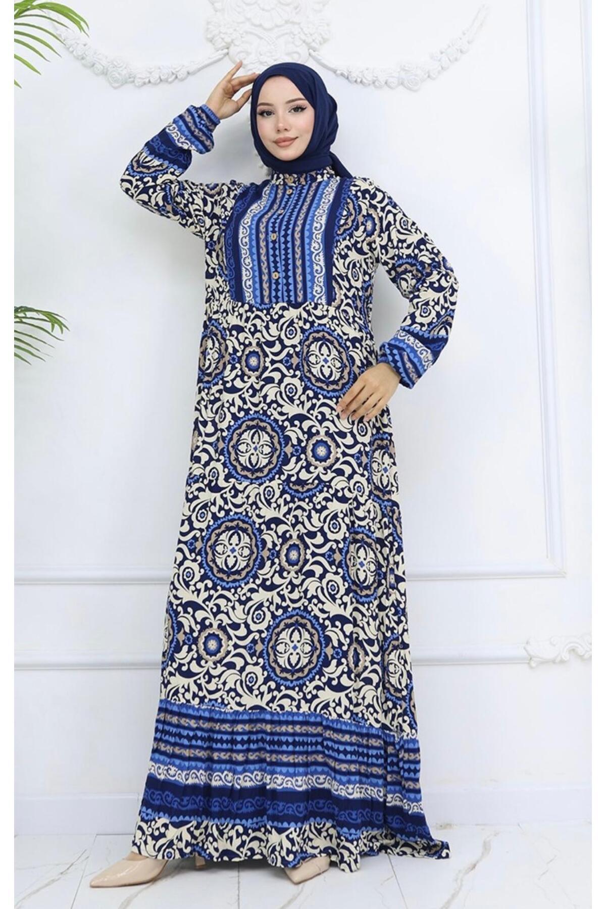 MODA-Tile Patterned Buttoned Dress 2