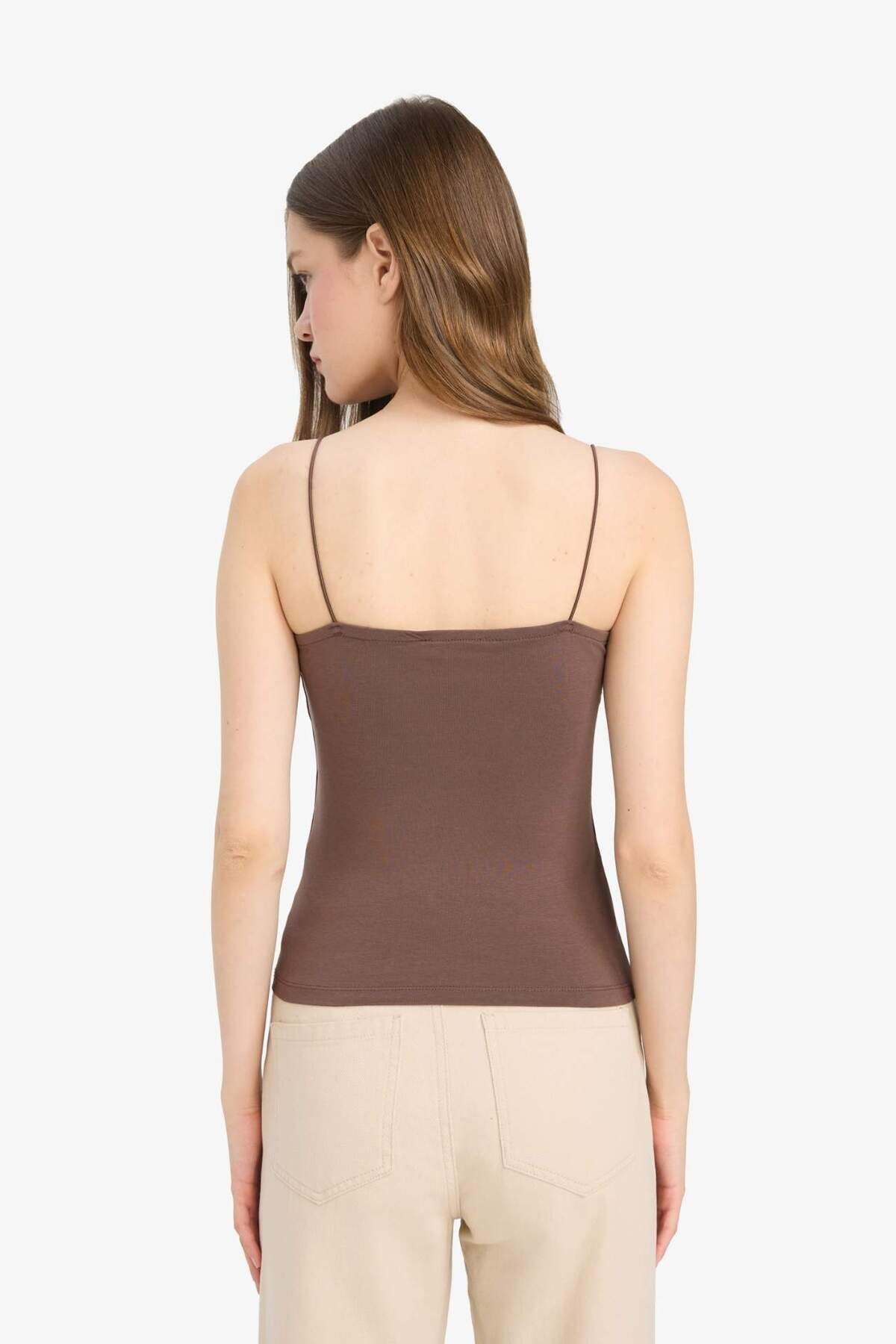DeFacto-Fitted Square Neck Basic Plain Strap Undershirt F5196Ax25Sm 5