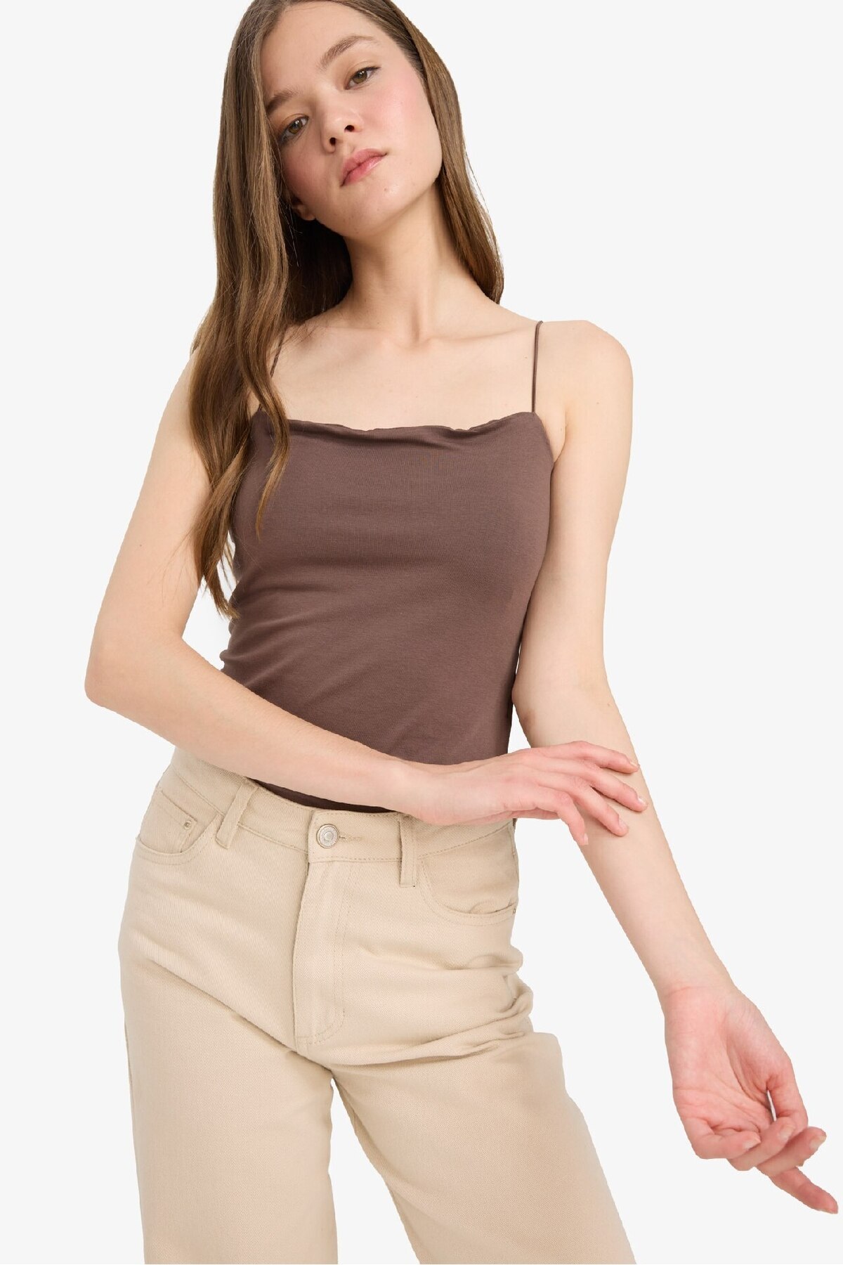 DeFacto-Fitted Square Neck Basic Plain Strap Undershirt F5196Ax25Sm 4