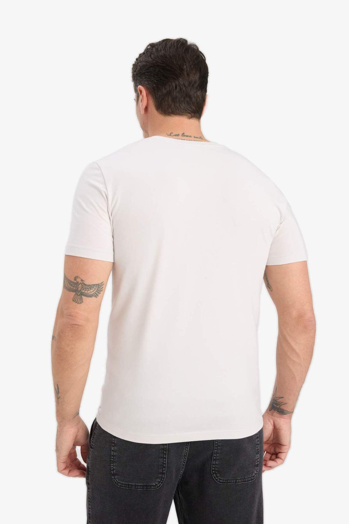 DeFacto-Slim Fit Tight Fit Crew Neck Flexible Fabric Short Sleeve T-Shirt E2635Ax25Sm 5