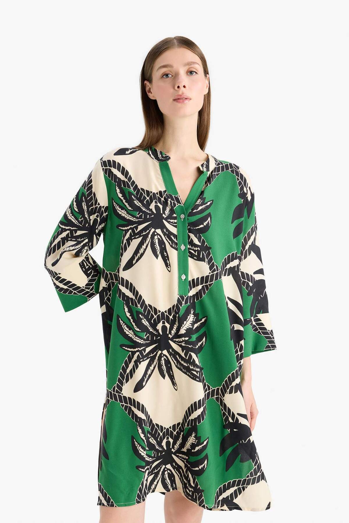 DeFacto-Gemustertes Strandkleid mit normaler Passform – Fall in Love D0452AX25SM 3
