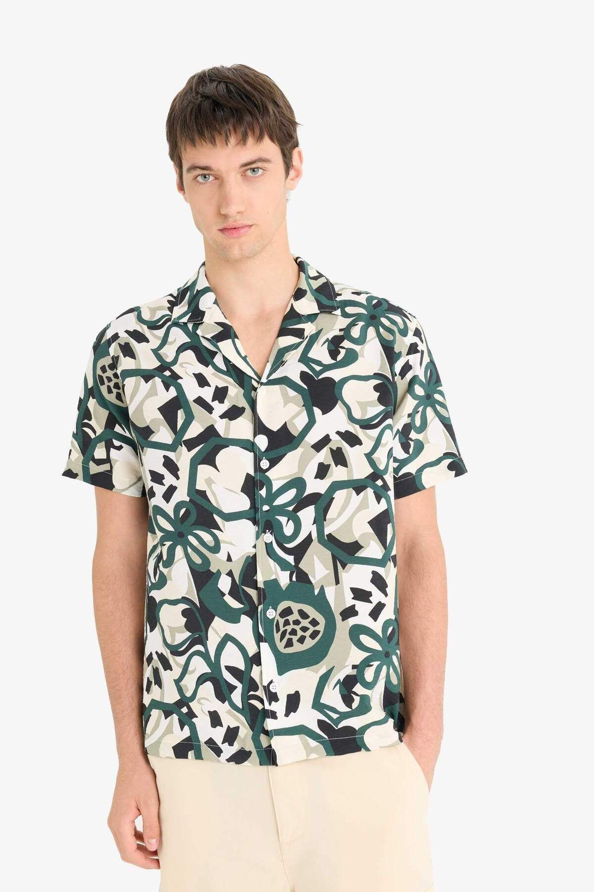 DeFacto-Regular Fit Apache Collar Patterned Short Sleeve Shirt E1271Ax25Sm 4