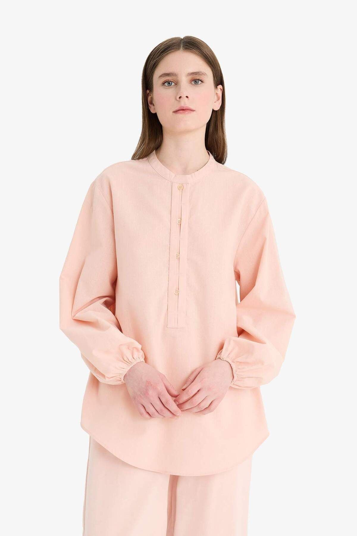 DeFacto-Regular Fit Flared Cotton Long Sleeve Shirt Tunic E1759Ax25Sm 6