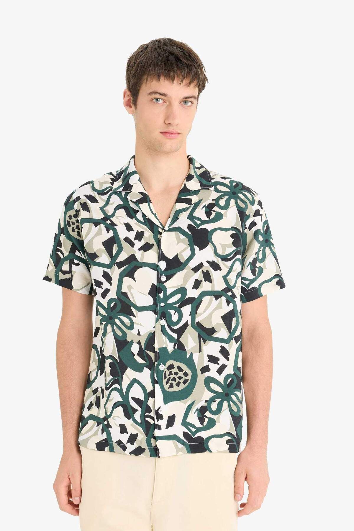 DeFacto-Regular Fit Apache Collar Patterned Short Sleeve Shirt E1271Ax25Sm 3