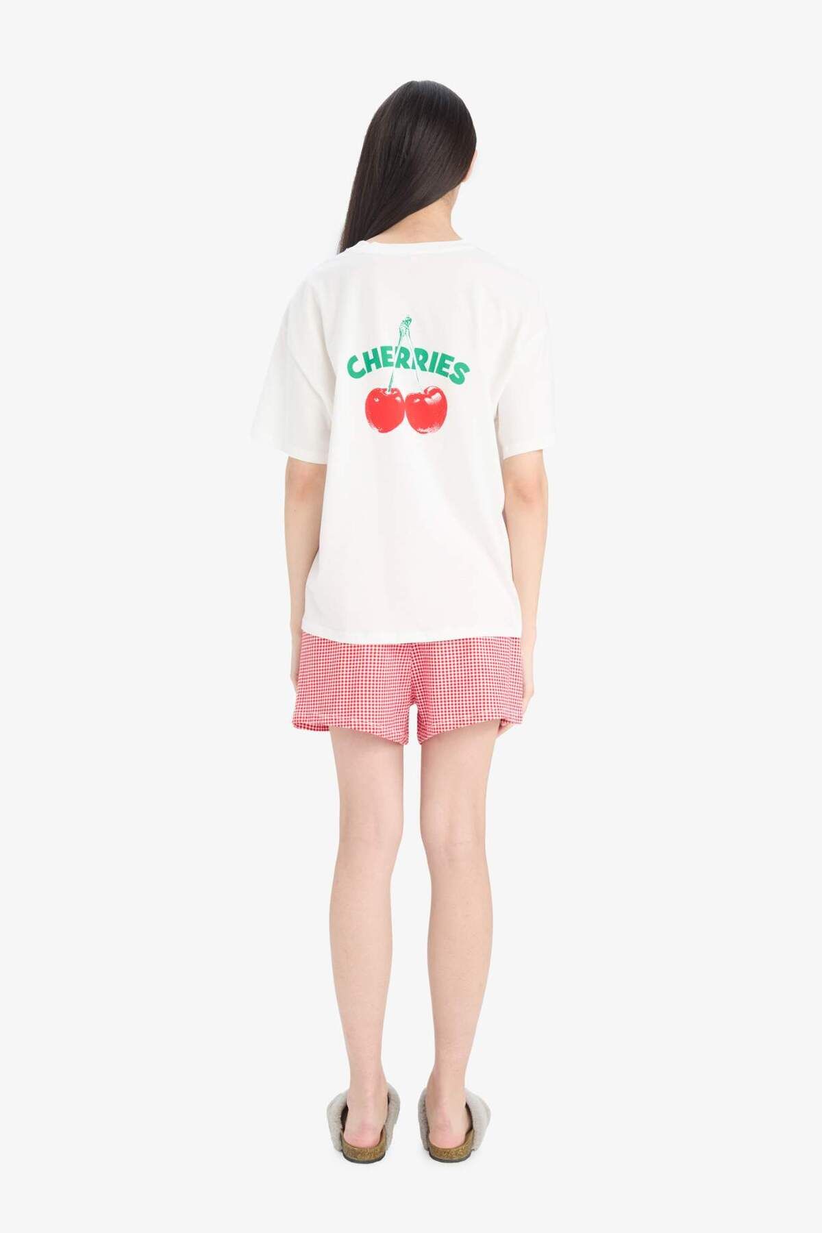DeFacto-Regular Fit Pajama Set Short Sleeve Printed Top with Elastic Waist Shorts-Fall in Love F1958Ax25Sp 8