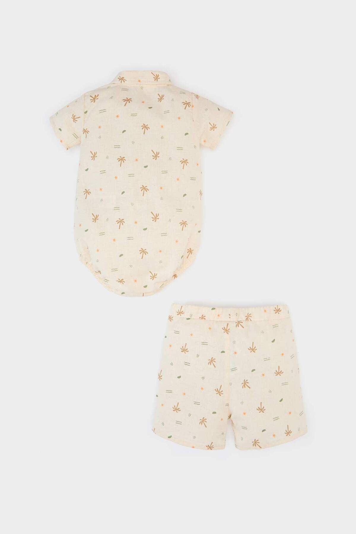 DeFacto-Baby Boy 2-Piece Set Palm Pattern Short Sleeve Linen Snap Body Shorts with Elastic Waist E8380A525Sm 5