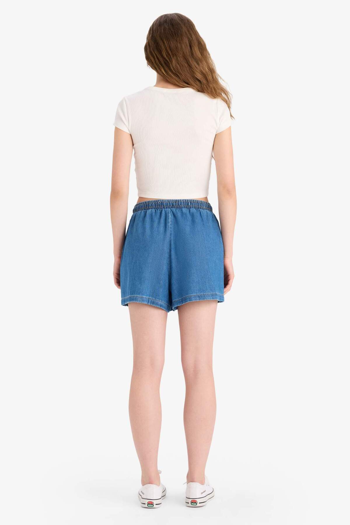 DeFacto-High Waist Elastic Waist Lace-Up Soft Jean Shorts E0958Ax25Sm 7