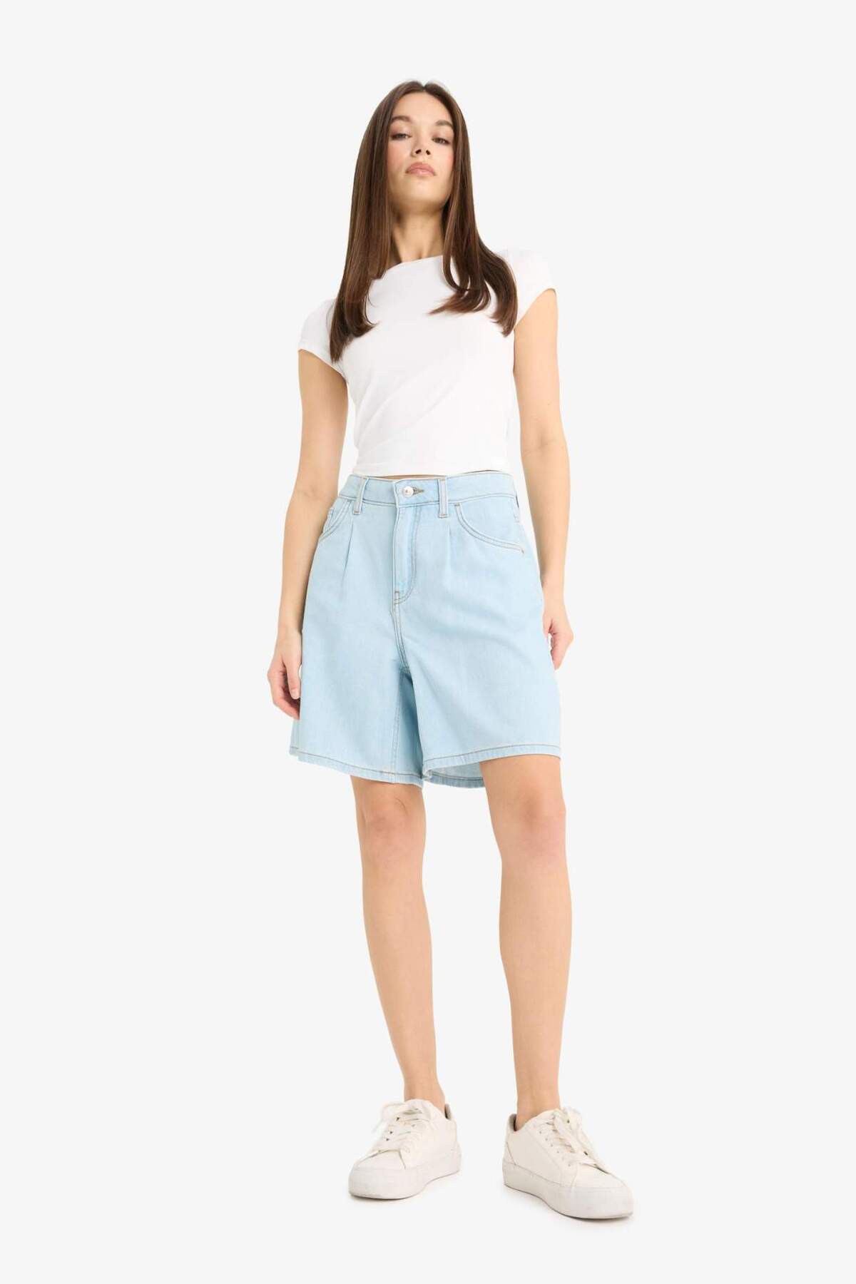 DeFacto-High Waist Soft Jean Bermuda Shorts E0960Ax25Sm 3