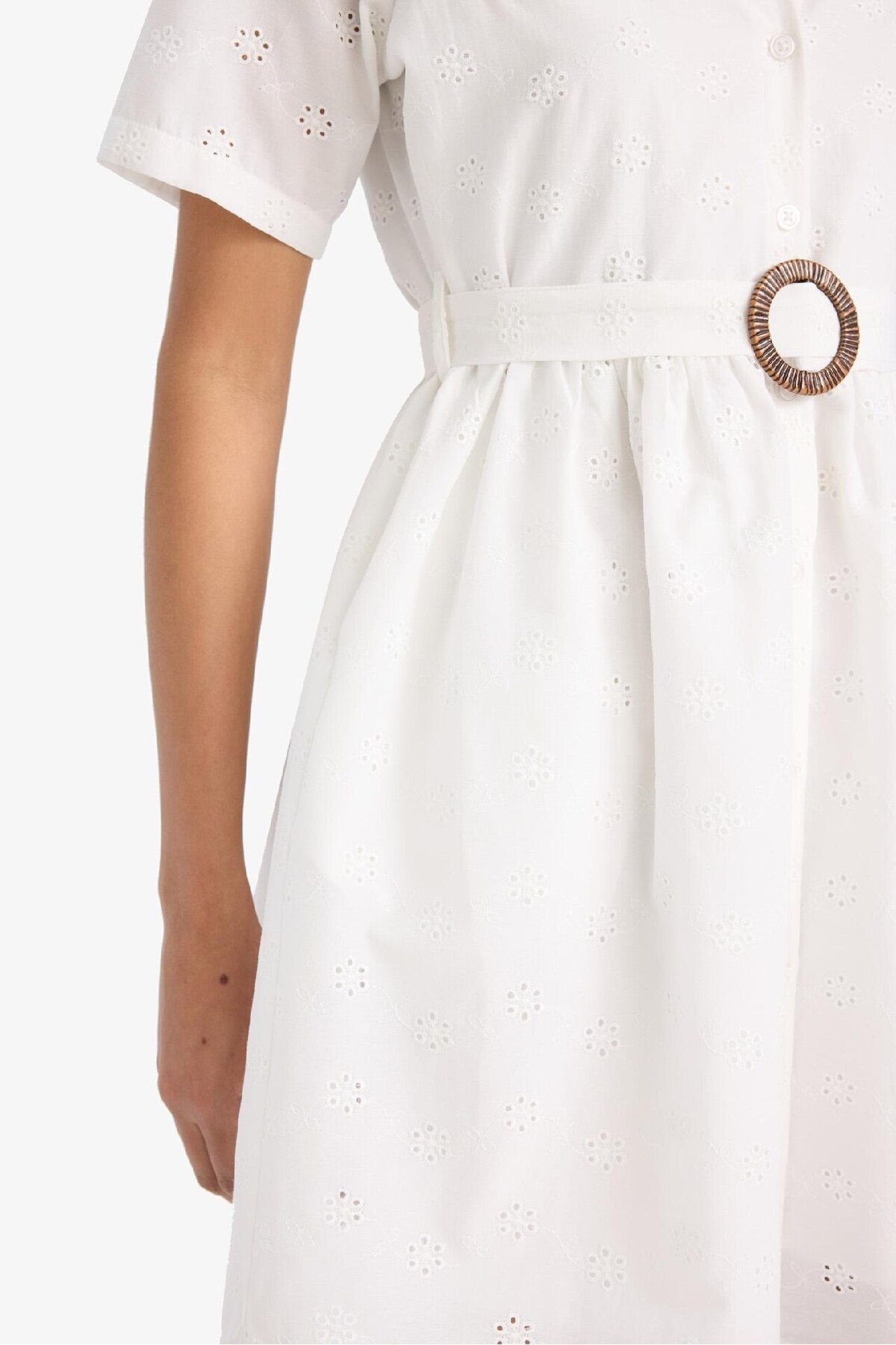DeFacto-Shirt Collar Belt Brode Short Sleeve Mini Dress F1156Ax25Sp 6