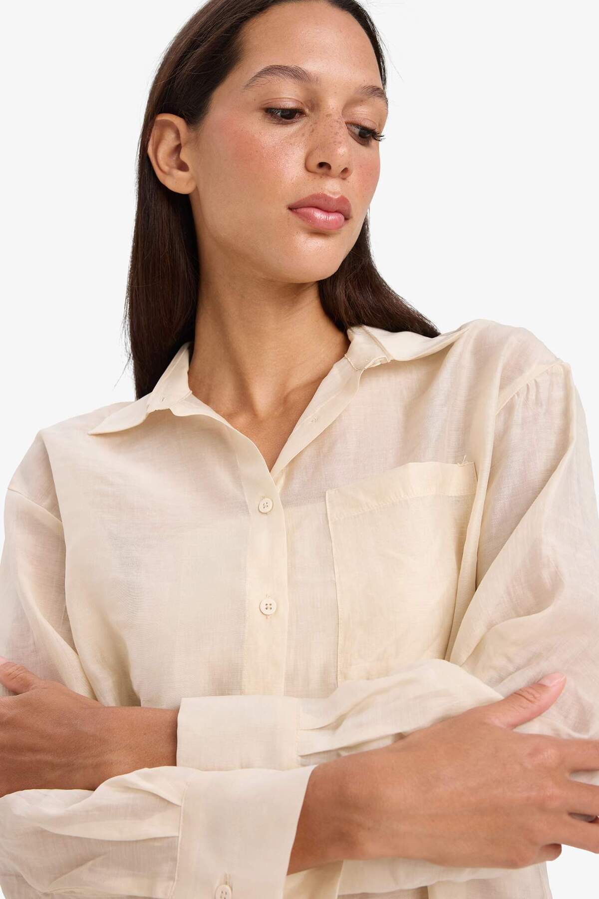 DeFacto-Oversize Wide Fit Basic Απλό Modal Μακρυμάνικο Πουκάμισο E3866ax25sp 4