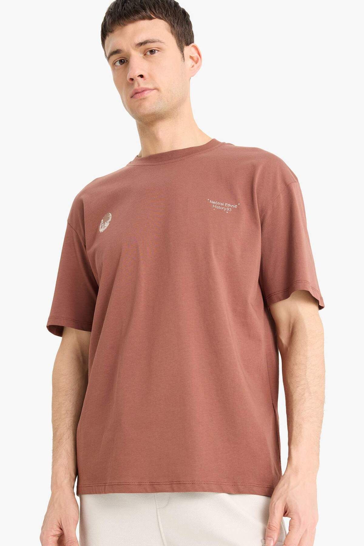 DeFacto-100% Cotton Boxy Fit Crew Neck Back Printed Short Sleeve T-Shirt E1698Ax25Sm 3