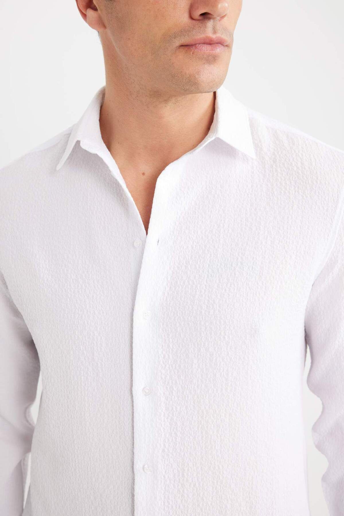 DeFacto-Modern Fit Polo Collar Textured Stretch Fabric Long Sleeve Shirt D7246Ax25Sp 6