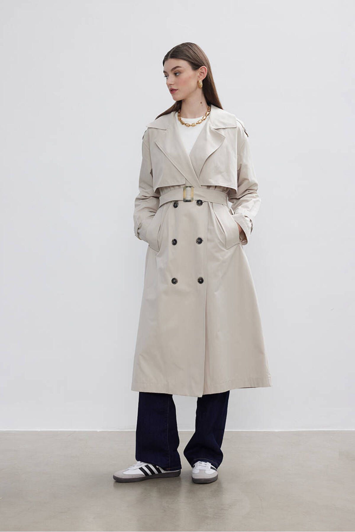 BE BLUE-Stone Trench Coat with Double WindbReakeR 3