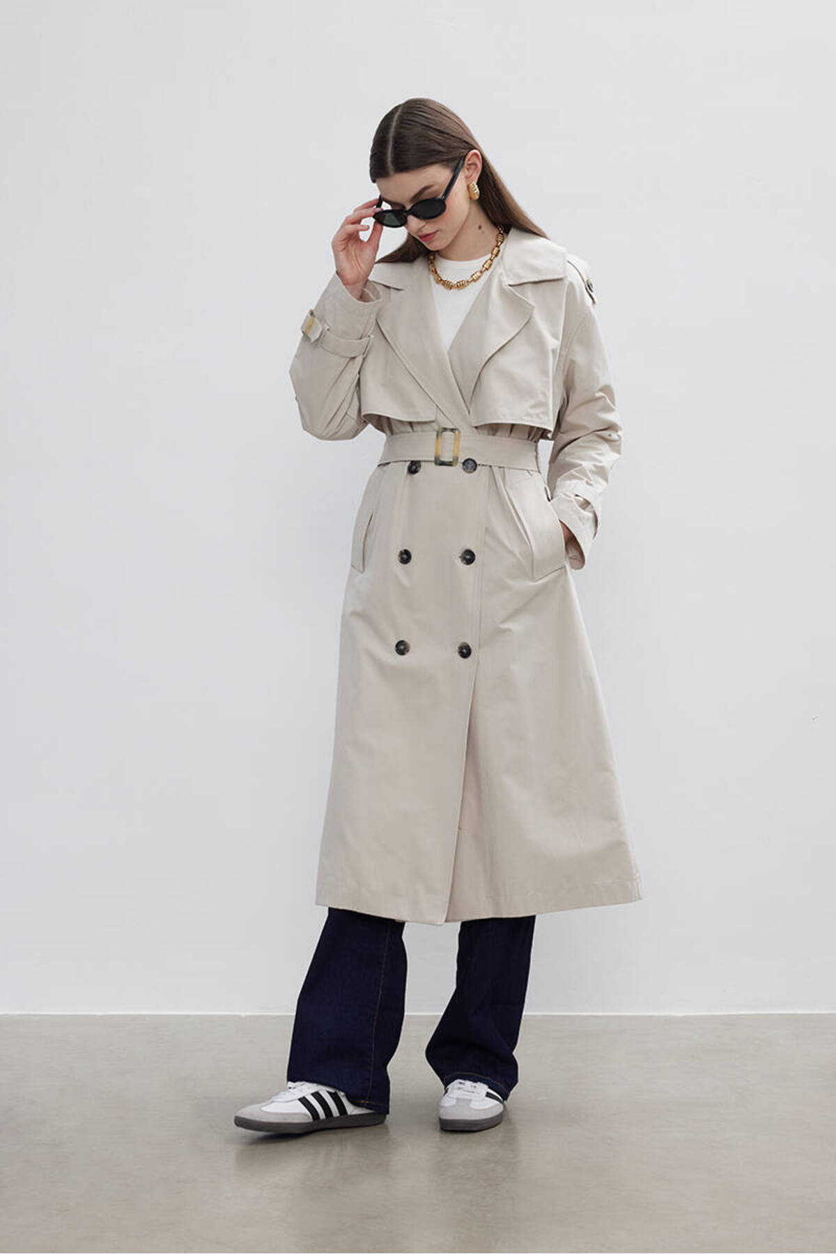 BE BLUE-Stone Trench Coat with Double WindbReakeR 4