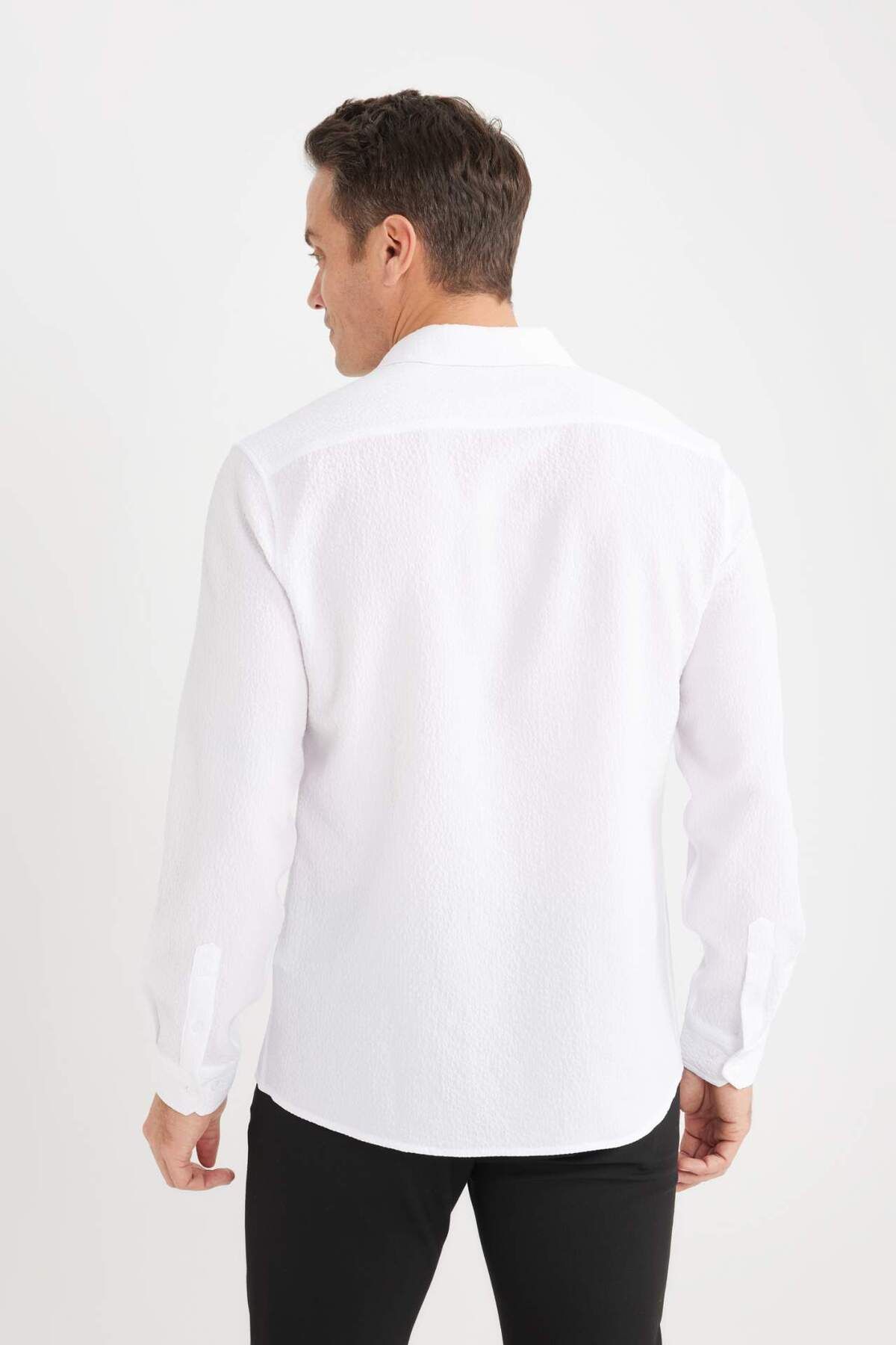 DeFacto-Modern Fit Polo Collar Textured Stretch Fabric Long Sleeve Shirt D7246Ax25Sp 7