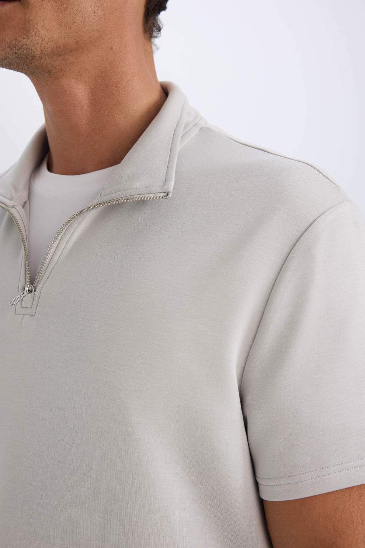 DeFacto-Tricou cu mânecă scurtă din țesătură grea, cu guler vertical, cu jumătate de fermoar, B6502AX25SP 5
