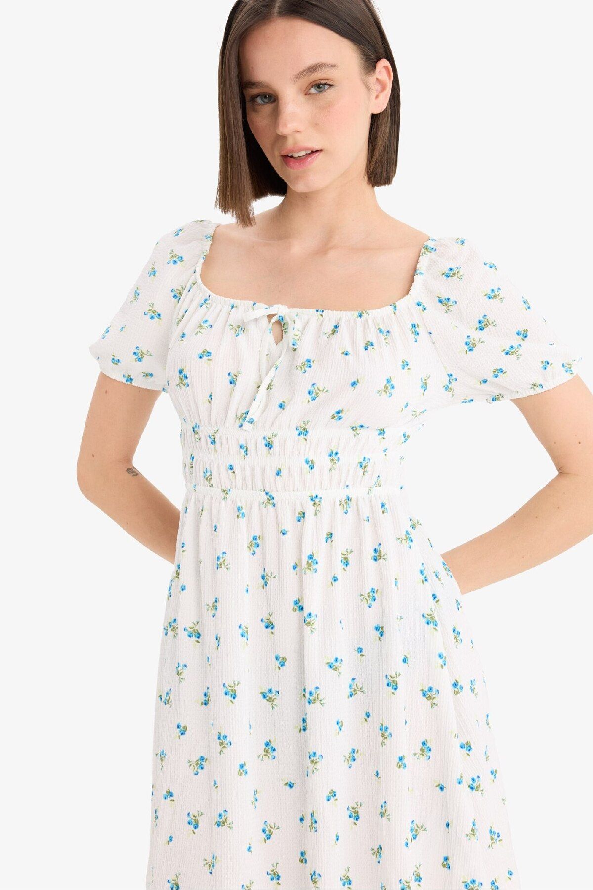 DeFacto-Coool Square Neck Floral Wrap Short Sleeve Mini Summer Dress E0874Ax25Sm 3