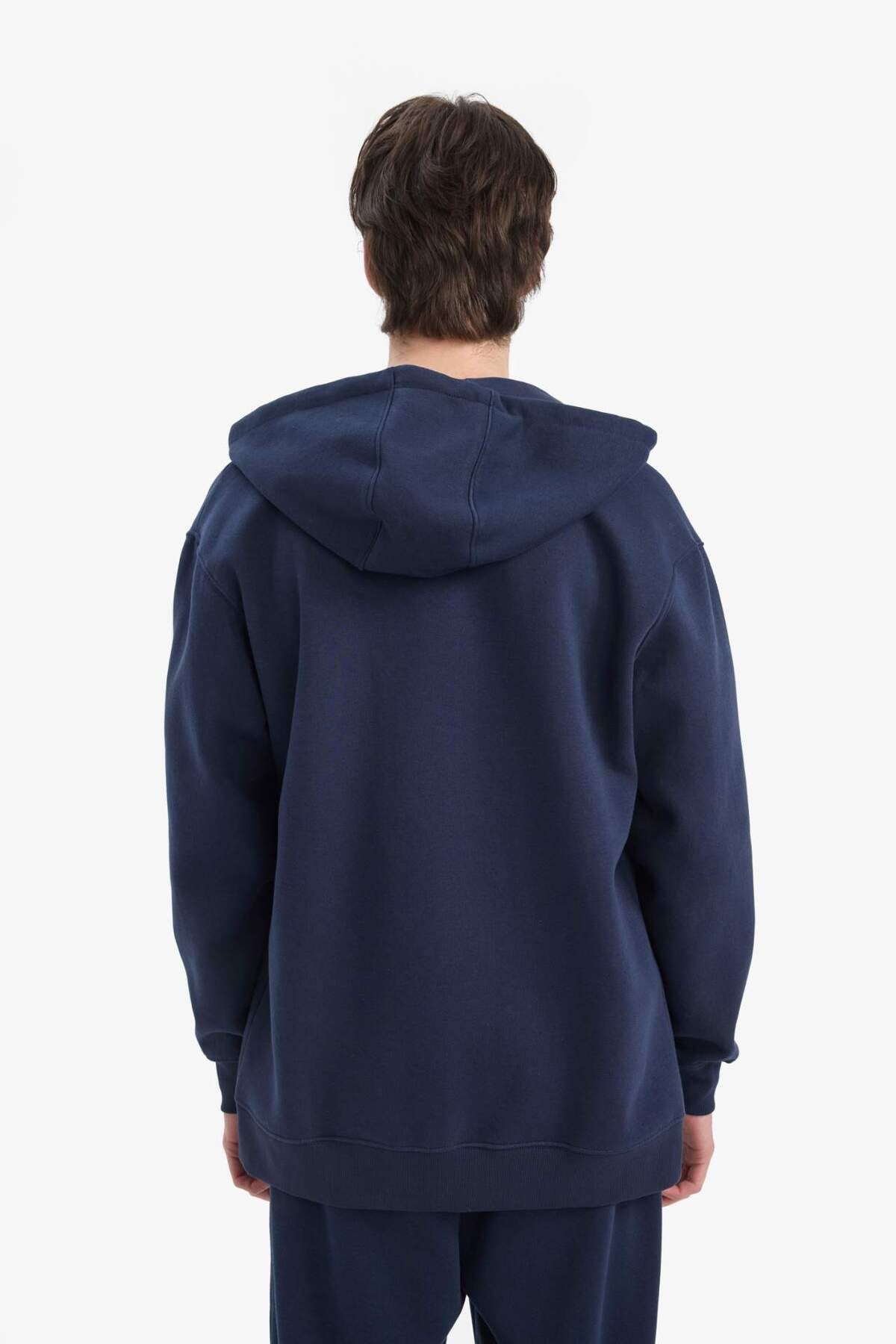 DeFacto-Comfort Fit Kapuzenpullover mit weichem, flauschigem Basic-Sweatshirt mit geradem, dickem Reißverschluss D7599AX25SP 6