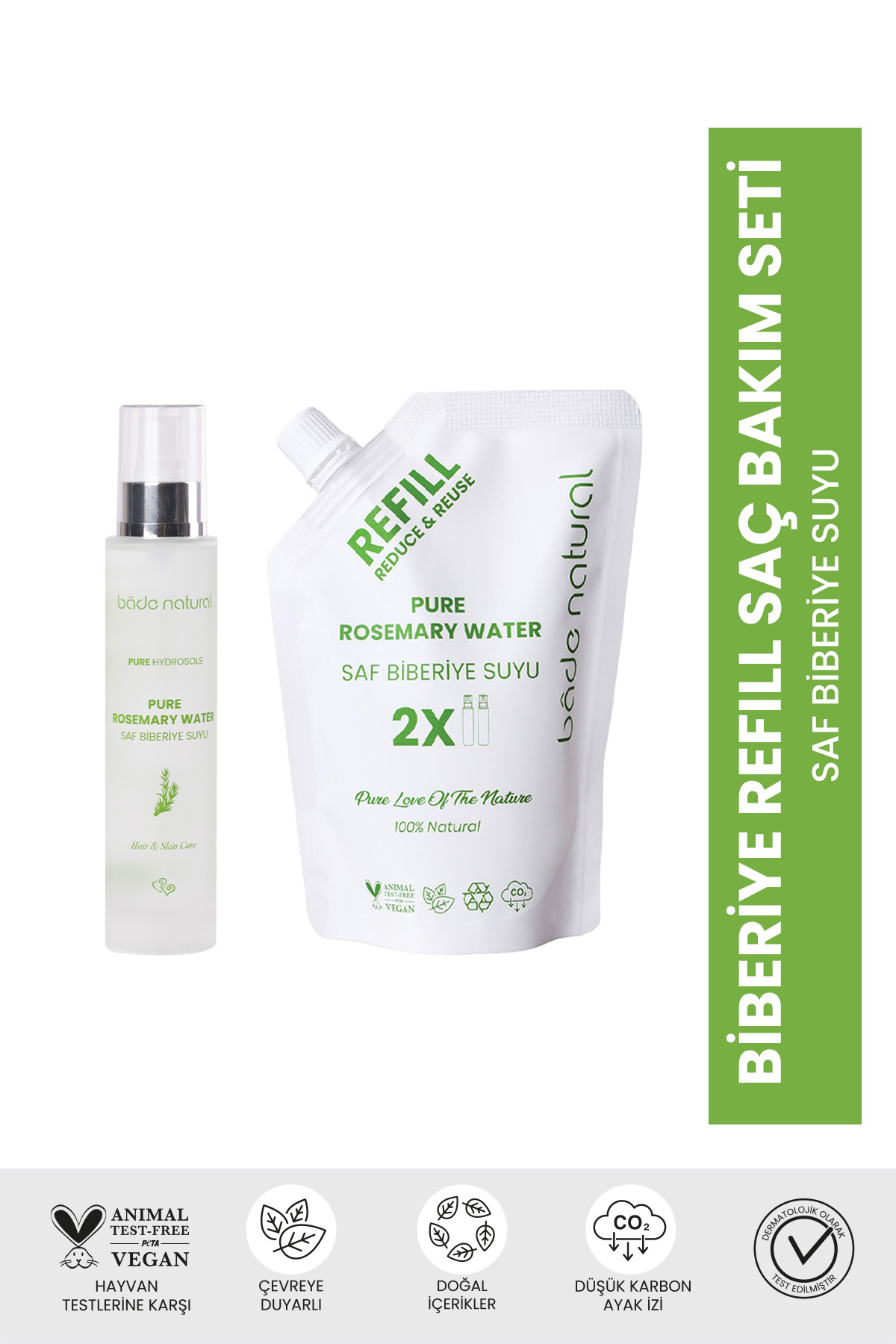 Bade Natural Biberiye Dökülme Karşıtı ve Güçlendirici Refill Saç Bakım Seti