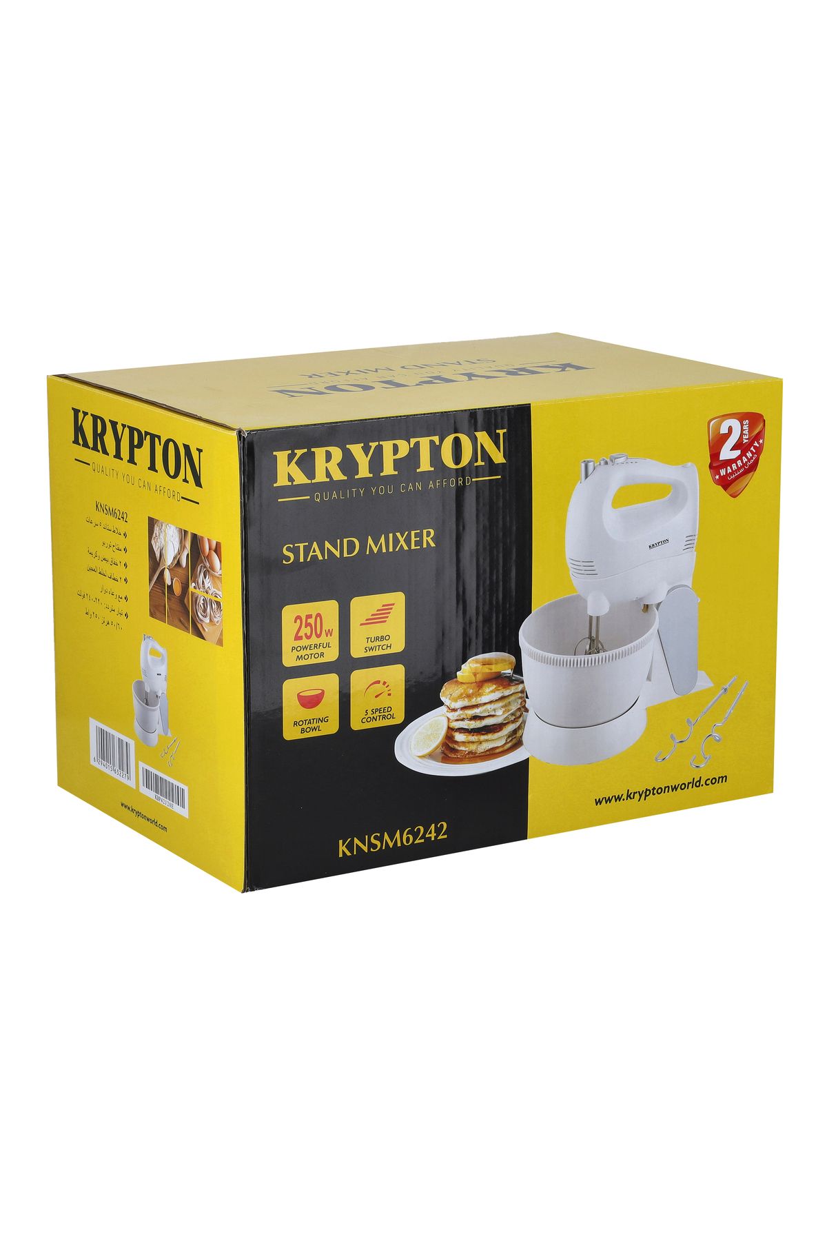 KRYPTON-250w Stand Mixer With Rotating Bowl, 5 Speeds, Beaters & Dough Hooks For Easy Mixing 5