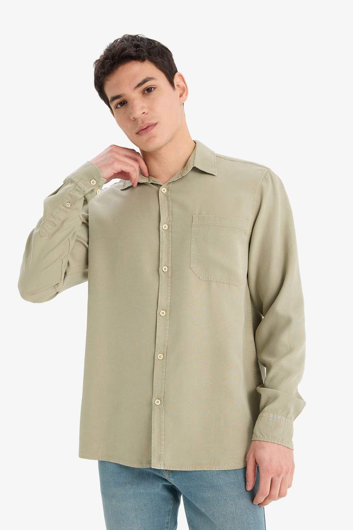 DeFacto-Regular Fit Basic Plain Long Sleeve Shirt B2907Ax25Sp 3