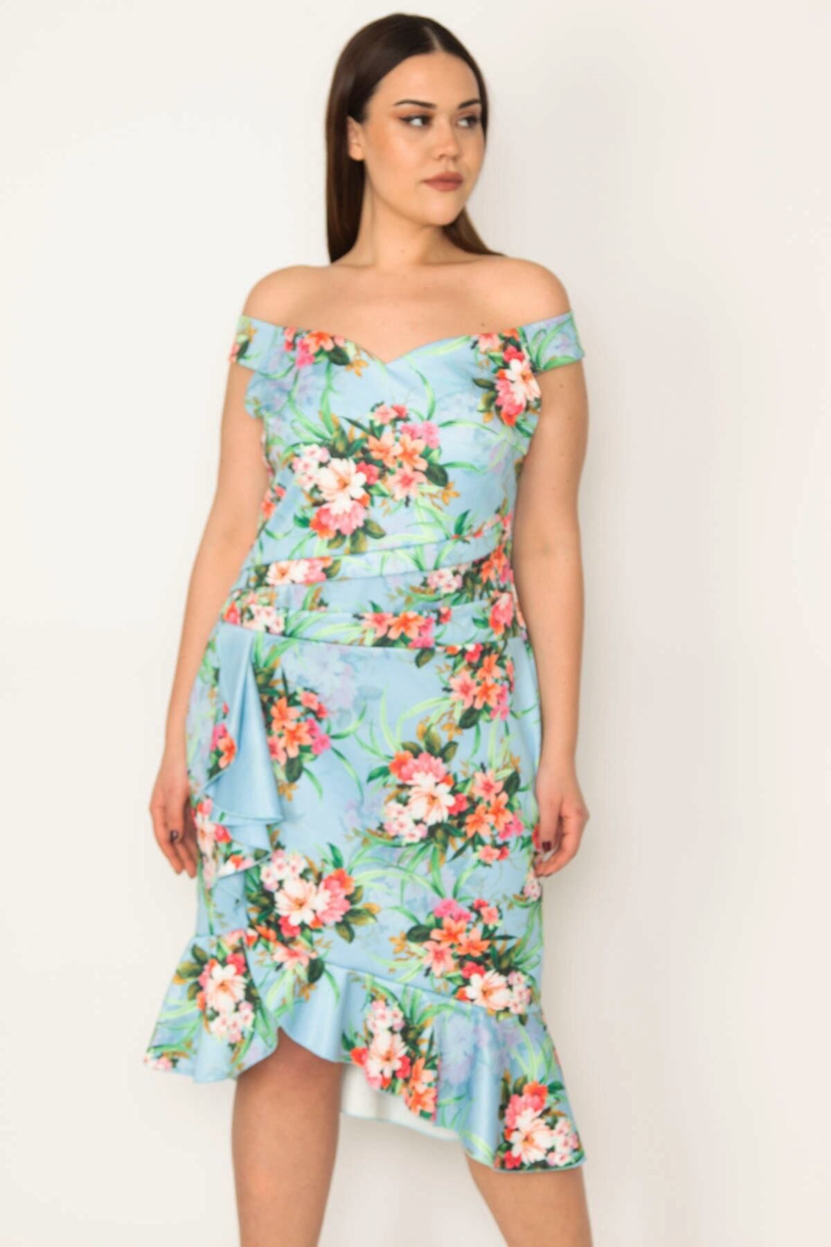 Şans-Rochie cu volan cu tiv drapat cu talie colorată pentru femei de mărime mare 65n31813 6
