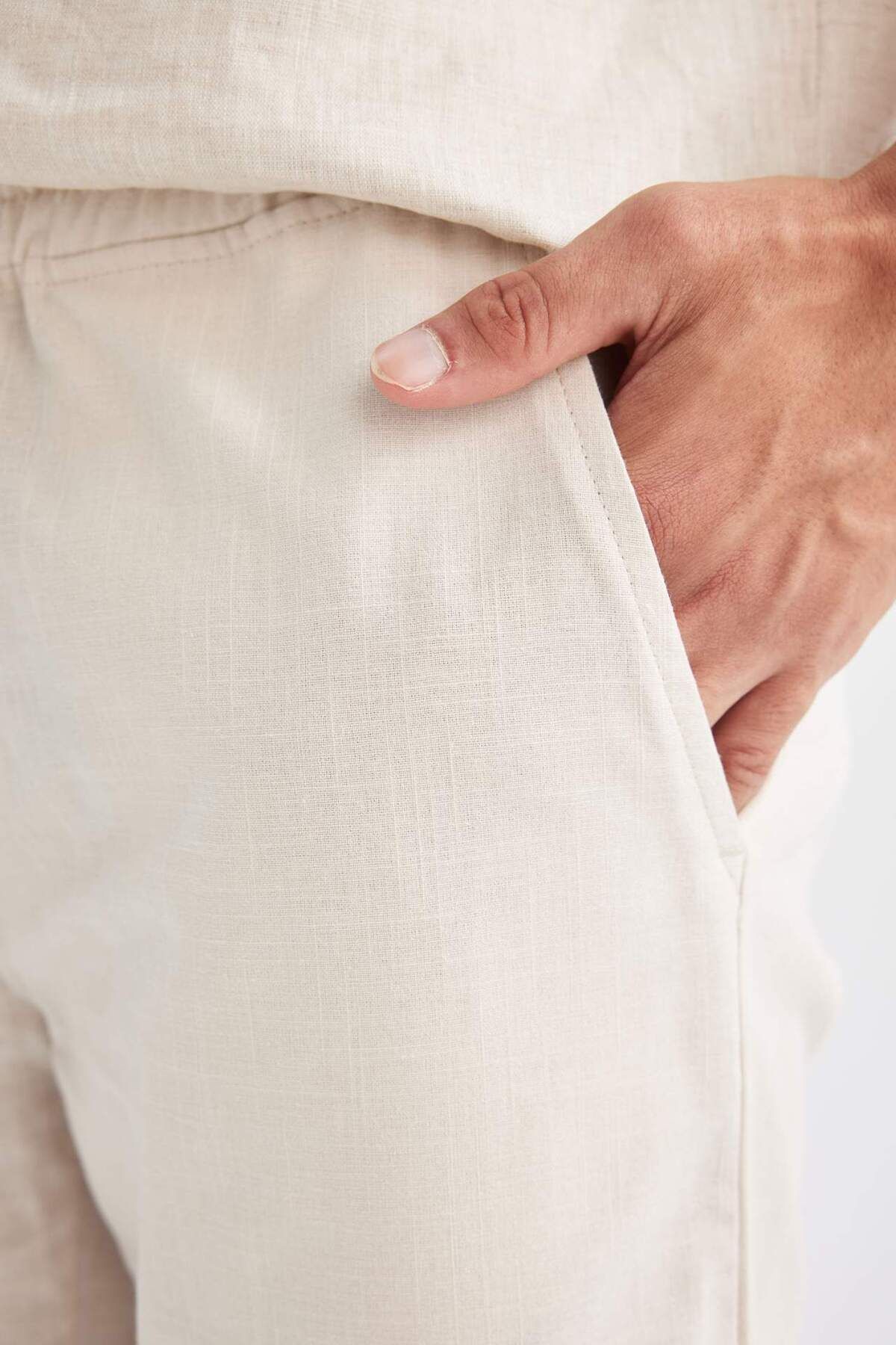 DeFacto-Pantaloni scurți texturați cu șireturi în talie 100% bumbac D9339AX24SM 5