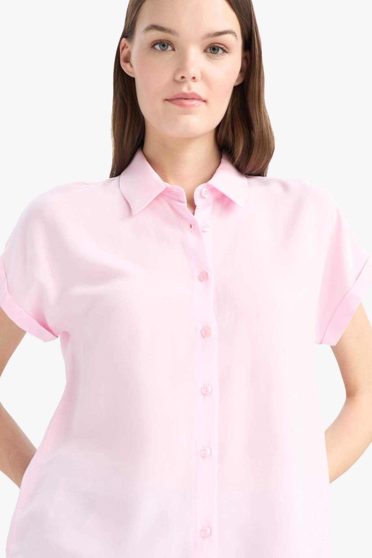 DeFacto-Regular Fit Basic απλό κοντομάνικο πουκάμισο βισκόζης N7819AZ25SP 1