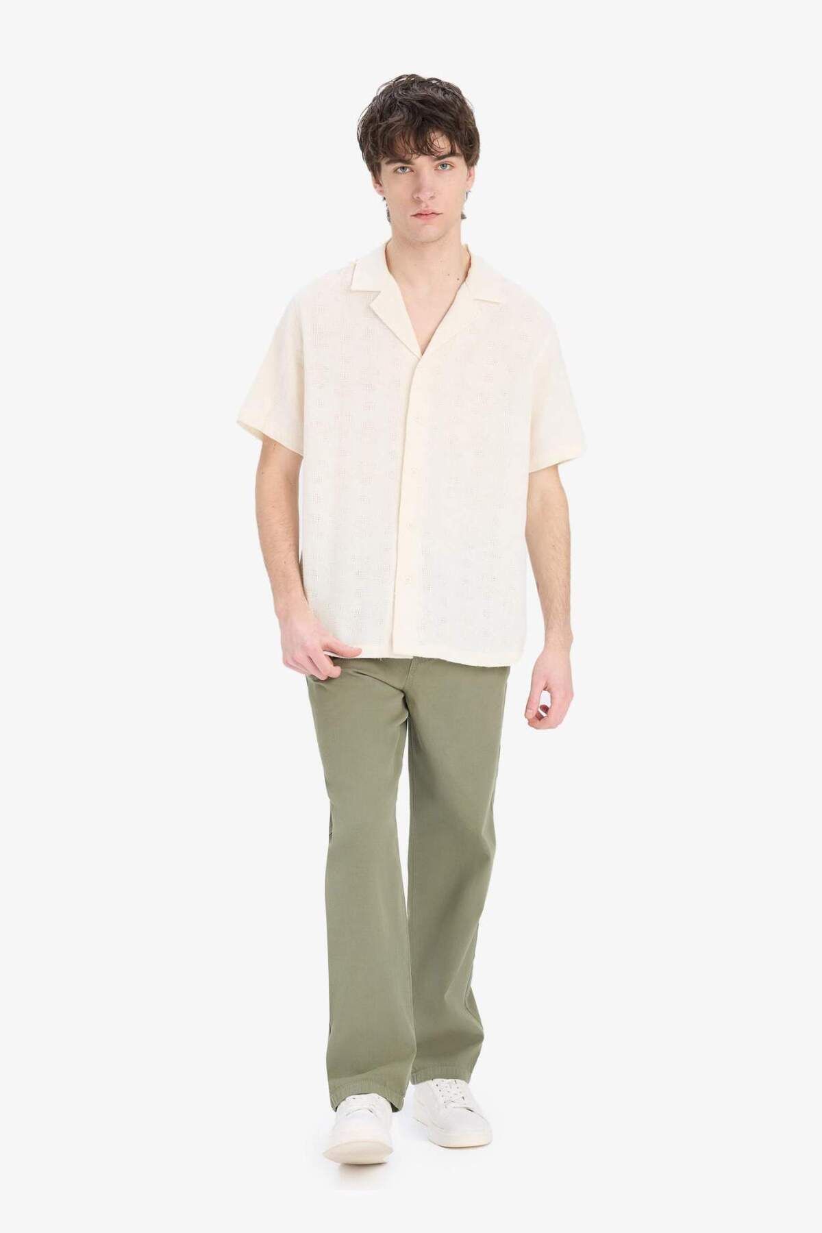 DeFacto-Regular Fit Apache Collar Summer Short Sleeve Shirt E0790Ax25Sp 4