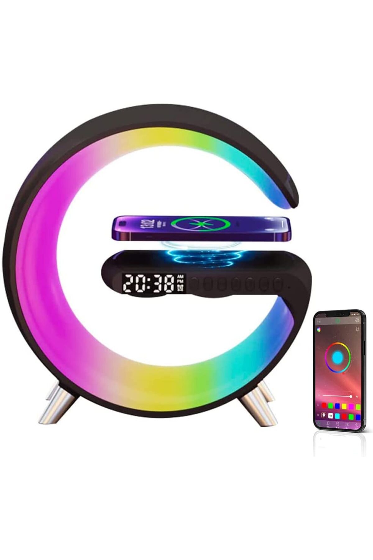VENTLEX-Smart LED RGB Wireless Lamp 15W Ambient Lights, Digital Clock Display, via app, Black 1